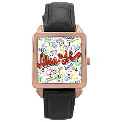 Music-color-elements Rose Gold Leather Watch  by Vaneshart