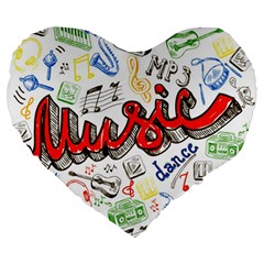 Music-color-elements Large 19  Premium Flano Heart Shape Cushions by Vaneshart