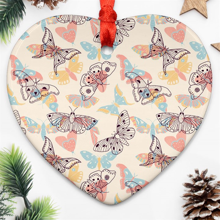 Pattern-with-hand-drawn-butterflies Ornament (Heart)