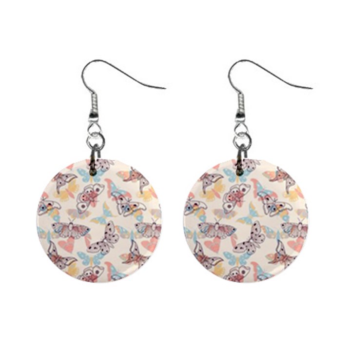 Pattern-with-hand-drawn-butterflies Mini Button Earrings