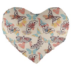 Pattern-with-hand-drawn-butterflies Large 19  Premium Heart Shape Cushions by Vaneshart