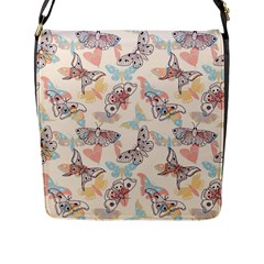 Pattern-with-hand-drawn-butterflies Flap Closure Messenger Bag (l) by Vaneshart