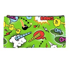 Modern-comics-background-pattern-with-bombs-lightening-jagged-clouds-speech-bubbles Pencil Case by Vaneshart