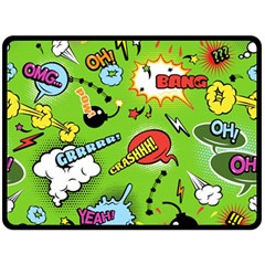 Modern-comics-background-pattern-with-bombs-lightening-jagged-clouds-speech-bubbles Fleece Blanket (large)  by Vaneshart