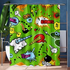 Modern-comics-background-pattern-with-bombs-lightening-jagged-clouds-speech-bubbles Shower Curtain 60  X 72  (medium)  by Vaneshart