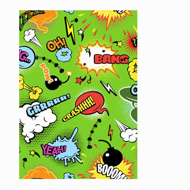 Modern-comics-background-pattern-with-bombs-lightening-jagged-clouds-speech-bubbles Large Garden Flag (Two Sides)