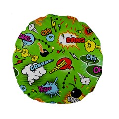 Modern-comics-background-pattern-with-bombs-lightening-jagged-clouds-speech-bubbles Standard 15  Premium Flano Round Cushions by Vaneshart