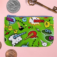 Modern-comics-background-pattern-with-bombs-lightening-jagged-clouds-speech-bubbles Large Coin Purse by Vaneshart