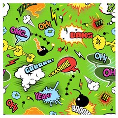 Modern-comics-background-pattern-with-bombs-lightening-jagged-clouds-speech-bubbles Wooden Puzzle Square by Vaneshart