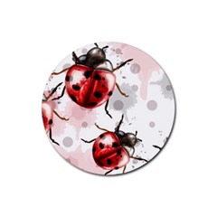 Ladybugs-pattern-texture-watercolor Rubber Round Coaster (4 Pack)  by Vaneshart