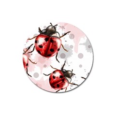 Ladybugs-pattern-texture-watercolor Magnet 3  (round) by Vaneshart