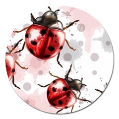 Ladybugs-pattern-texture-watercolor Magnet 5  (round) by Vaneshart