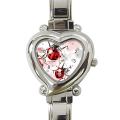 Ladybugs-pattern-texture-watercolor Heart Italian Charm Watch by Vaneshart