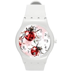 Ladybugs-pattern-texture-watercolor Round Plastic Sport Watch (m) by Vaneshart