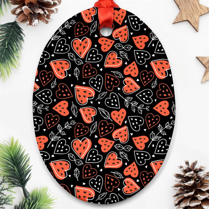 Seamless-vector-pattern-with-watermelons-hearts-mint Oval Ornament (Two Sides)