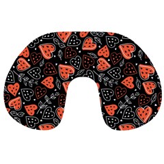 Seamless-vector-pattern-with-watermelons-hearts-mint Travel Neck Pillow by Vaneshart