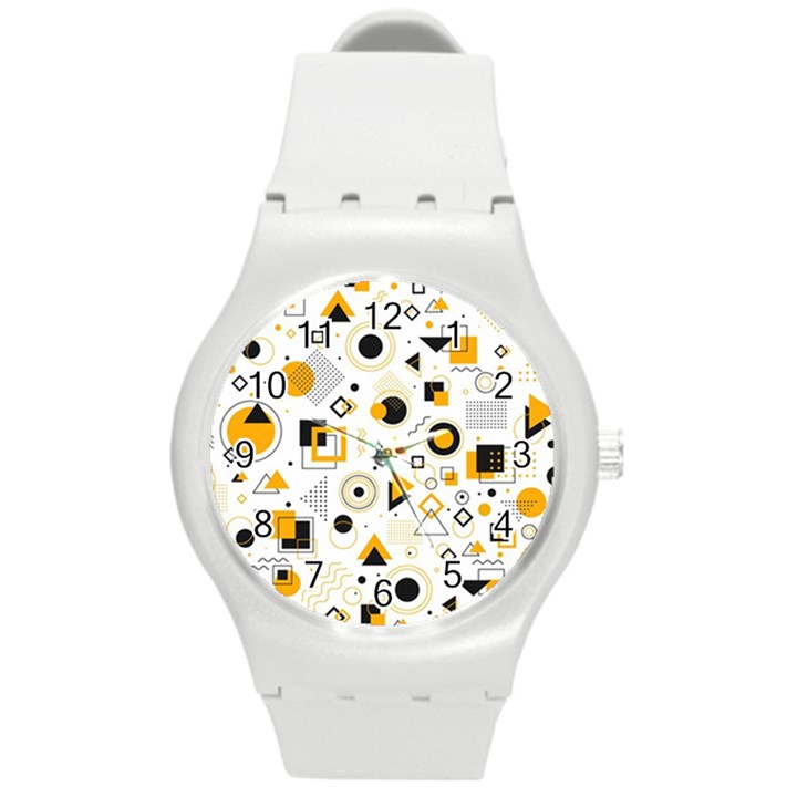 Flat-geometric-shapes-background Round Plastic Sport Watch (M)