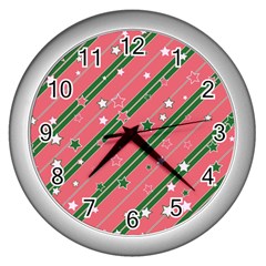 Christmas-background-star Wall Clock (silver) by Vaneshart