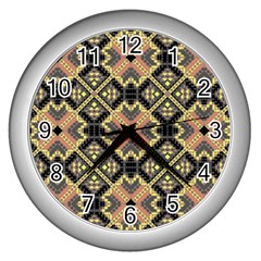 Seamless-mexican-pattern Wall Clock (silver) by Vaneshart