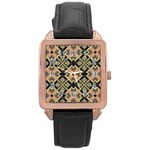 Seamless-mexican-pattern Rose Gold Leather Watch  Front