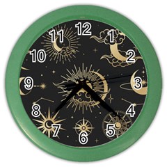 Asian-set-with-clouds-moon-sun-stars-vector-collection-oriental-chinese-japanese-korean-style Color Wall Clock by Vaneshart