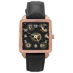 Asian-set-with-clouds-moon-sun-stars-vector-collection-oriental-chinese-japanese-korean-style Rose Gold Leather Watch  by Vaneshart