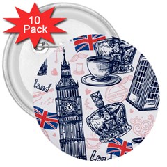 London-seamless-pattern 3  Buttons (10 Pack)  by Vaneshart