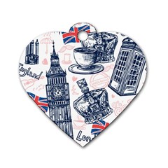 London-seamless-pattern Dog Tag Heart (two Sides) by Vaneshart