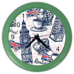 London-seamless-pattern Color Wall Clock by Vaneshart