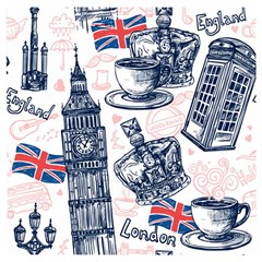 London-seamless-pattern Wooden Puzzle Square by Vaneshart