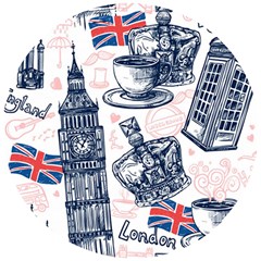 London-seamless-pattern Wooden Puzzle Round by Vaneshart