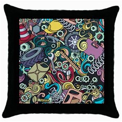 Cartoon-cute-doodles-hand-drawn-auto-service-seamless-pattern Throw Pillow Case (black) by Vaneshart