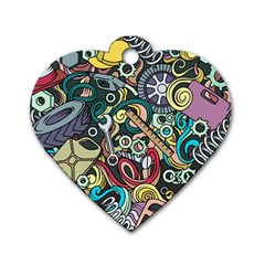 Cartoon-cute-doodles-hand-drawn-auto-service-seamless-pattern Dog Tag Heart (one Side) by Vaneshart