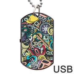 Cartoon-cute-doodles-hand-drawn-auto-service-seamless-pattern Dog Tag Usb Flash (two Sides) by Vaneshart