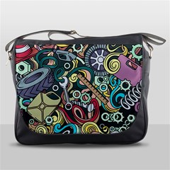 Cartoon-cute-doodles-hand-drawn-auto-service-seamless-pattern Messenger Bag by Vaneshart