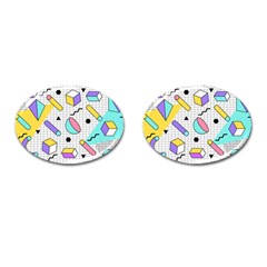 Tridimensional-pastel-shapes-background-memphis-style Cufflinks (oval) by Vaneshart