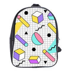 Tridimensional-pastel-shapes-background-memphis-style School Bag (large) by Vaneshart