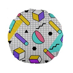 Tridimensional-pastel-shapes-background-memphis-style Standard 15  Premium Round Cushions