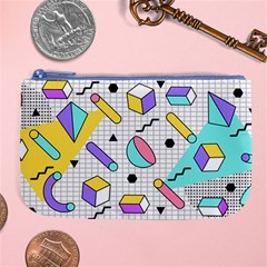 Tridimensional-pastel-shapes-background-memphis-style Large Coin Purse by Vaneshart