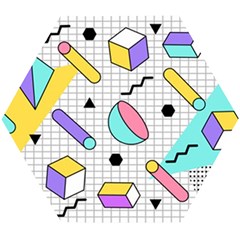 Tridimensional-pastel-shapes-background-memphis-style Wooden Puzzle Hexagon by Vaneshart