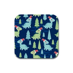 Cute-dinosaurs-animal-seamless-pattern-doodle-dino-winter-theme Rubber Square Coaster (4 Pack)  by Vaneshart