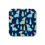 Cute-dinosaurs-animal-seamless-pattern-doodle-dino-winter-theme Rubber Square Coaster (4 pack)  Front