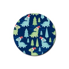 Cute-dinosaurs-animal-seamless-pattern-doodle-dino-winter-theme Rubber Coaster (round)  by Vaneshart