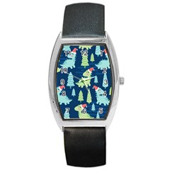 Cute-dinosaurs-animal-seamless-pattern-doodle-dino-winter-theme Barrel Style Metal Watch