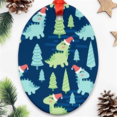 Cute-dinosaurs-animal-seamless-pattern-doodle-dino-winter-theme Oval Ornament (two Sides) by Vaneshart