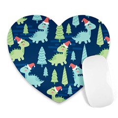 Cute-dinosaurs-animal-seamless-pattern-doodle-dino-winter-theme Heart Mousepads by Vaneshart