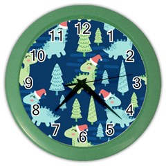 Cute-dinosaurs-animal-seamless-pattern-doodle-dino-winter-theme Color Wall Clock