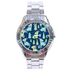 Cute-dinosaurs-animal-seamless-pattern-doodle-dino-winter-theme Stainless Steel Analogue Watch by Vaneshart