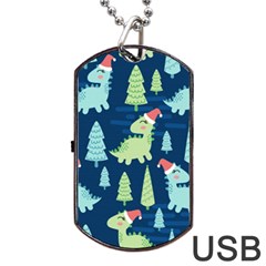 Cute-dinosaurs-animal-seamless-pattern-doodle-dino-winter-theme Dog Tag Usb Flash (one Side) by Vaneshart