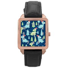 Cute-dinosaurs-animal-seamless-pattern-doodle-dino-winter-theme Rose Gold Leather Watch  by Vaneshart